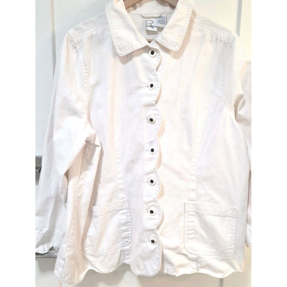 Roaman’s White Scallop Edge Jacket Plus Size 20W Cottagecore Coastal Lagenlook
